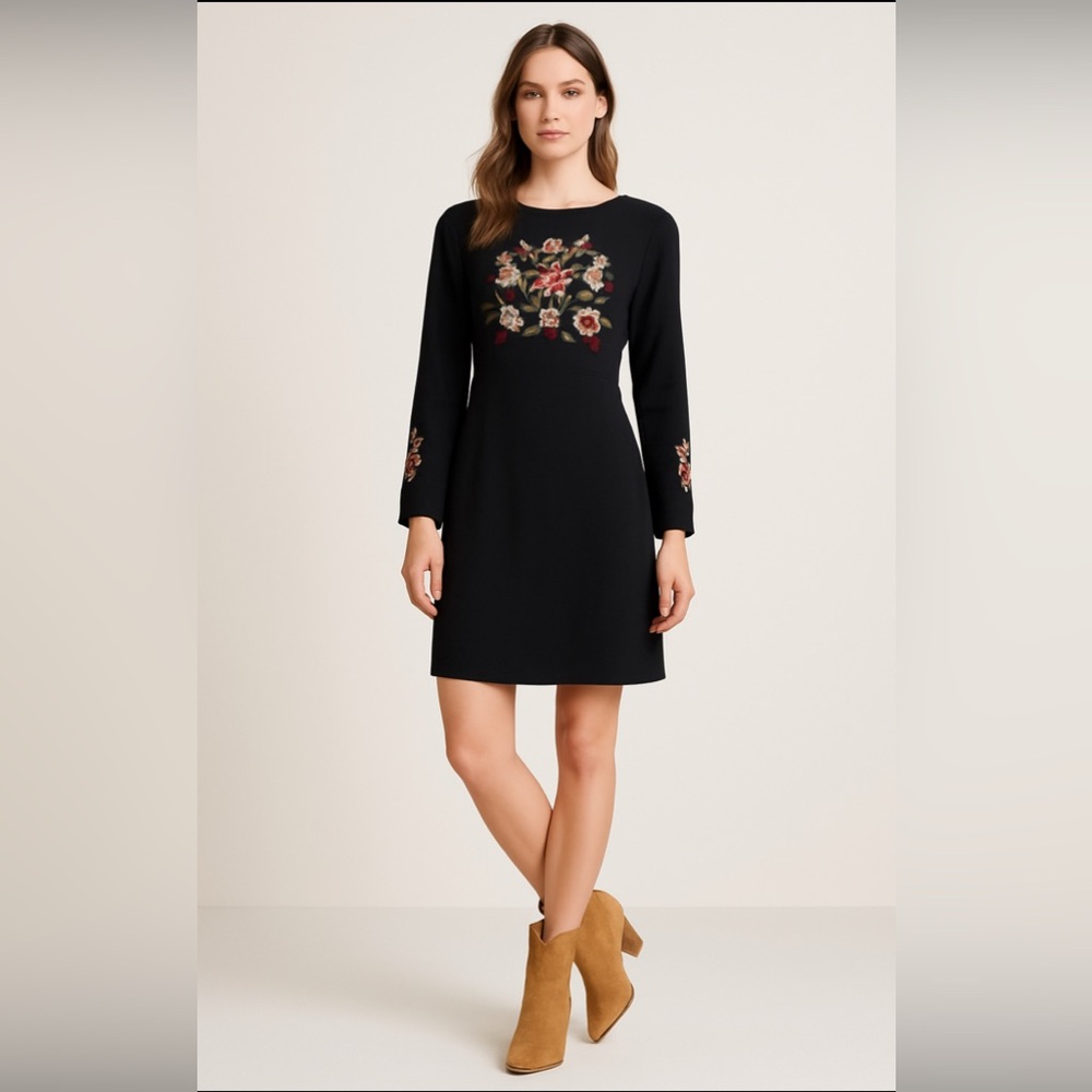 Loft Elegant Black Dress with Embroidered Accents dress
